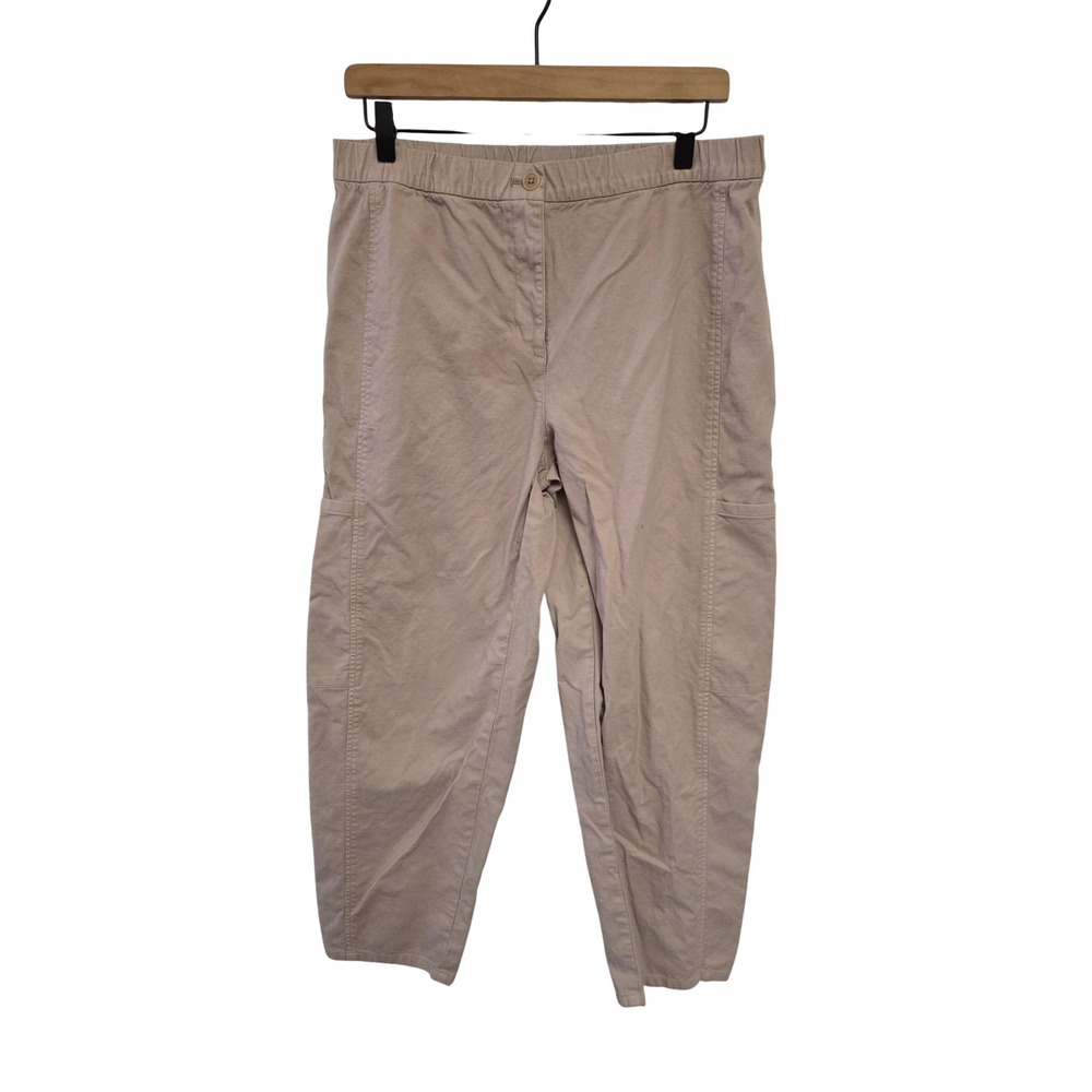 Eileen Fisher Organic Cotton Hemp Cargo Pants Tan Khaki Elastic Waist 16